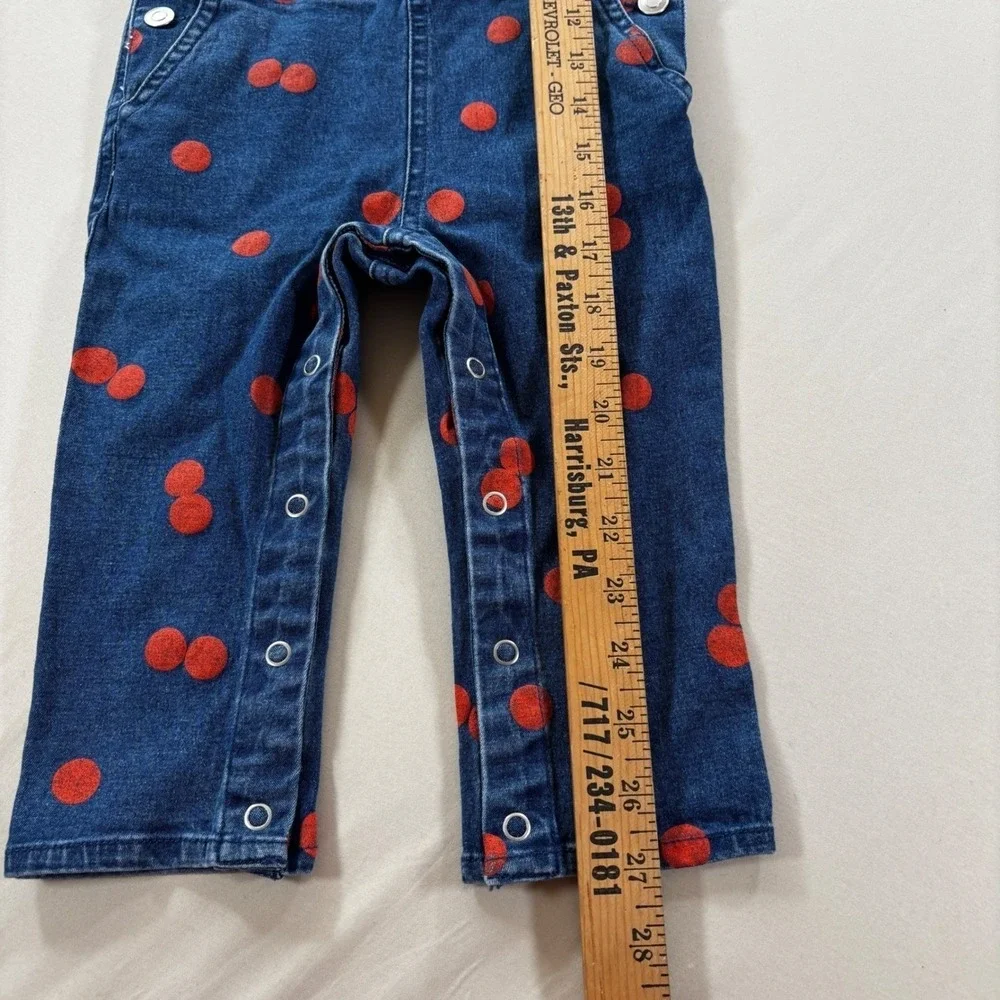 Toddler 18M Denim Overalls Orange‎ Polka Dots Adjustable Straps Snap Legs Cute